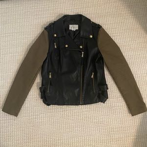 BCBG Faux Leather Jacket with Army Sleeves
